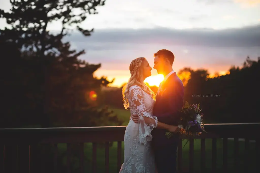 sunset wedding couple